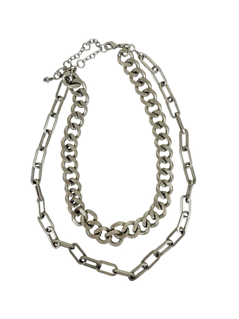 Cabi Id Necklace Double Chain Layered Chain Link Silver Toned Chunky 40$